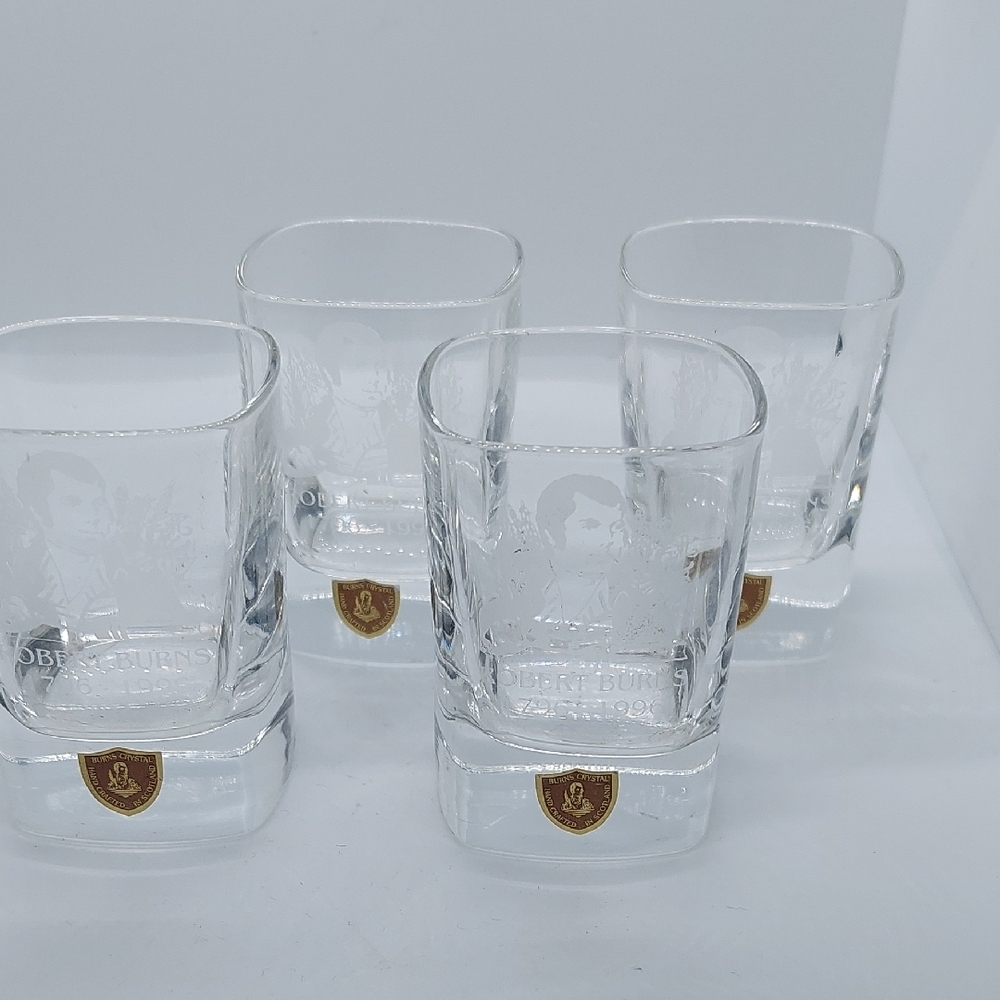 Robert Burns 1976-1996 Shot Glass Set of 4 Burns Crystal Made in Scotland